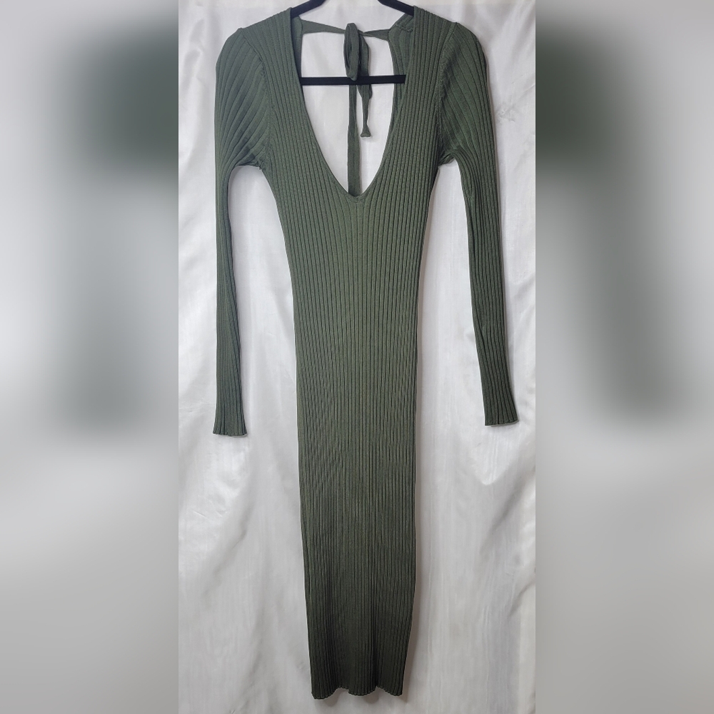 NBD Bekah deep V midi dress in olive green